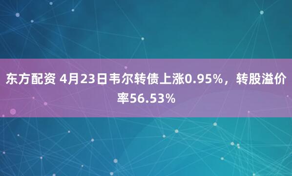 东方配资 4月23日韦尔转债上涨0.95%，转股溢价率56.53%